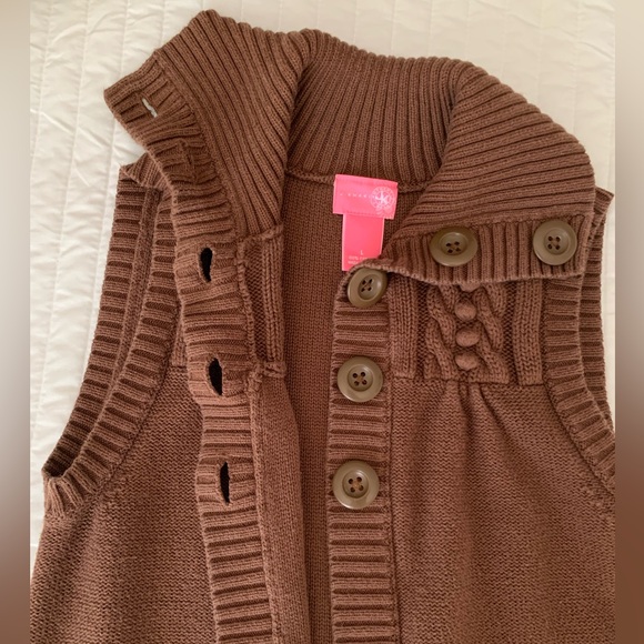 Girls J. Khaki Sleeveless Knit Sweater Vest Button Collar Top Open Brown Large - Picture 6 of 14